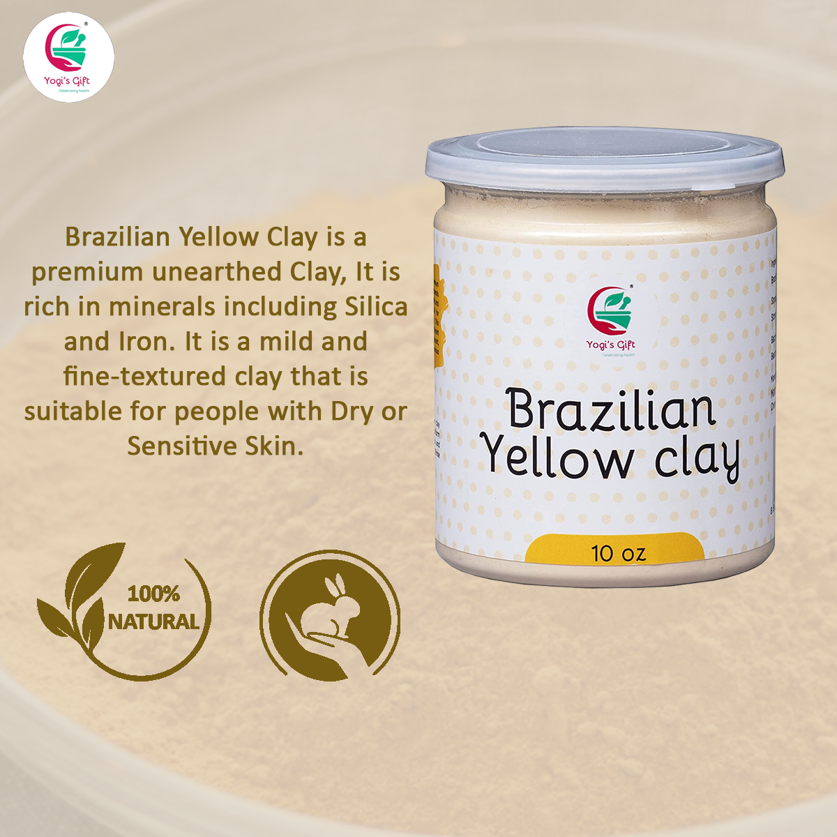 Yellow Brazillian Clay 10 oz | 100% Natural Clay Powdered | Soap Making Clay | Yogi's Gift®