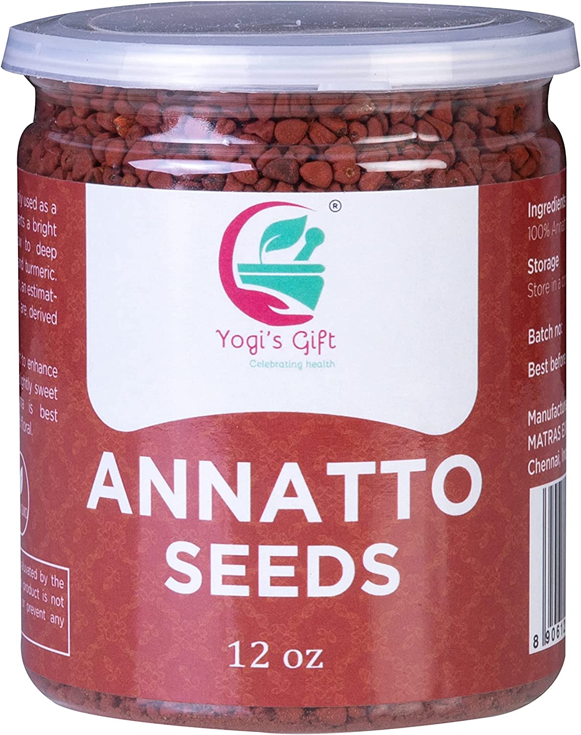 Annatto Seeds 12oz | 100% Pure and Natural | Bixa Orellana / Achiote / semillas de Annatto for Seasoning & rubs by Yogi's Gift®