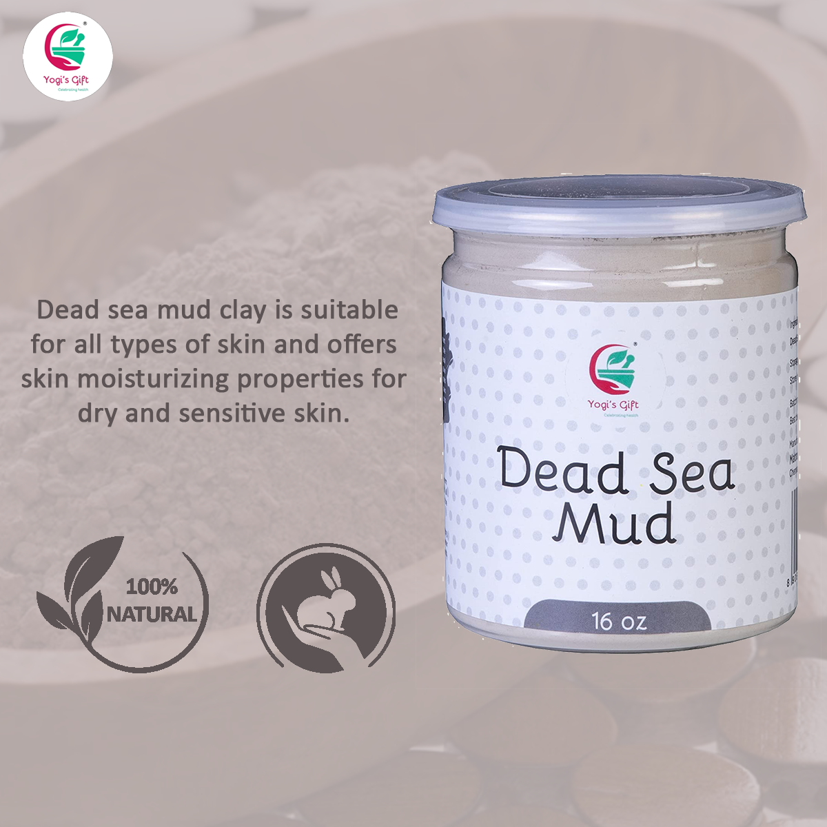 Dead Sea Mud 1 Pound | Detoxifies and Exfoliates The Skin | 100% Pure and 100% Natural | Clears Acne, Dark Spots & Anti-Aging | Yogi's Gift®