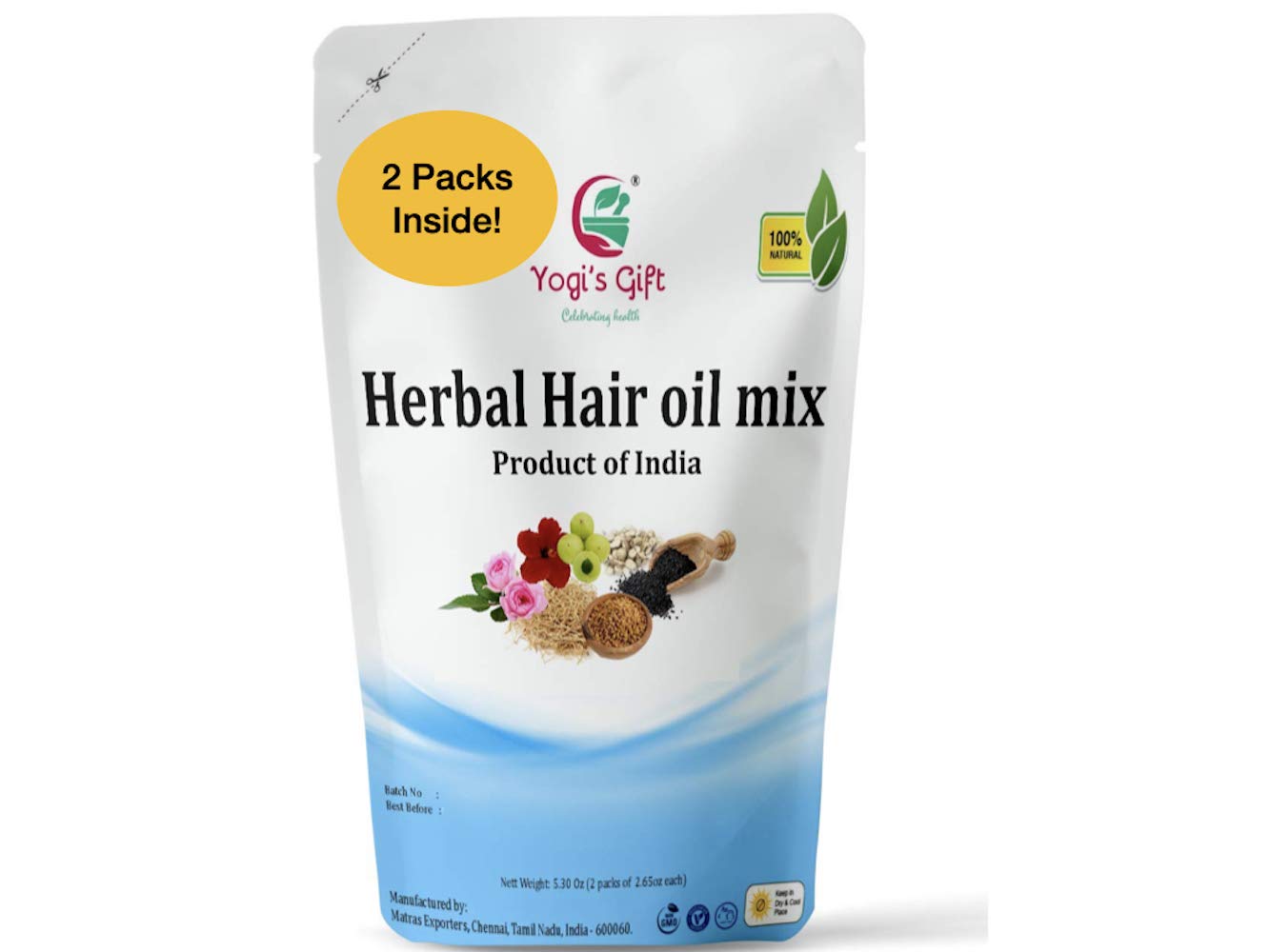 Herbal Hair Oil Mix | 2 packs | 18 Essential Herbs For Hair Growth Oil | Natural Ayurvedic Herbs | Product Of India |Yogi’s Gift®