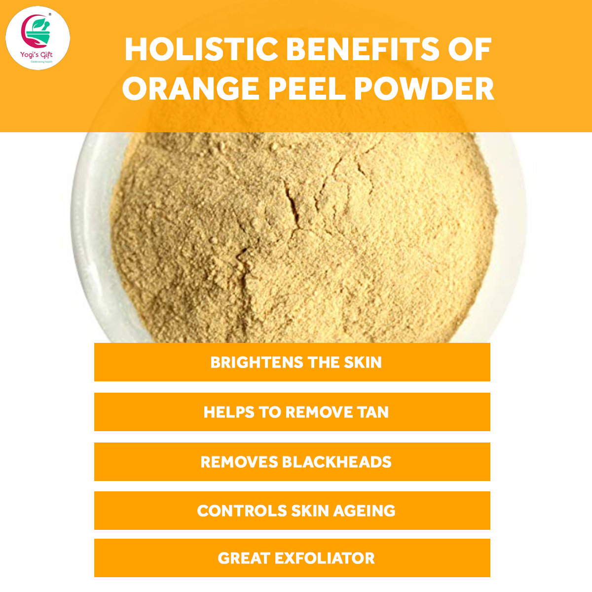 Orange peel powder 250 grams | 100% Natural care for Acne, Tan & Blackheads | Effective DIY face mask ingredient | Rich in Vitamin C | Helps get a glowing skin | by Yogi's Gift®