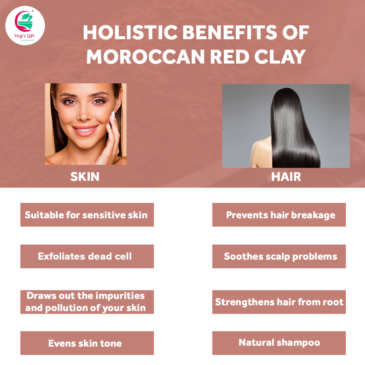 Moroccan Red Clay Powder | 16 Oz | Raw Clay Facial Mask | Deeply Cleanses Pores & Purifies the Skin | Yogi's Gift®