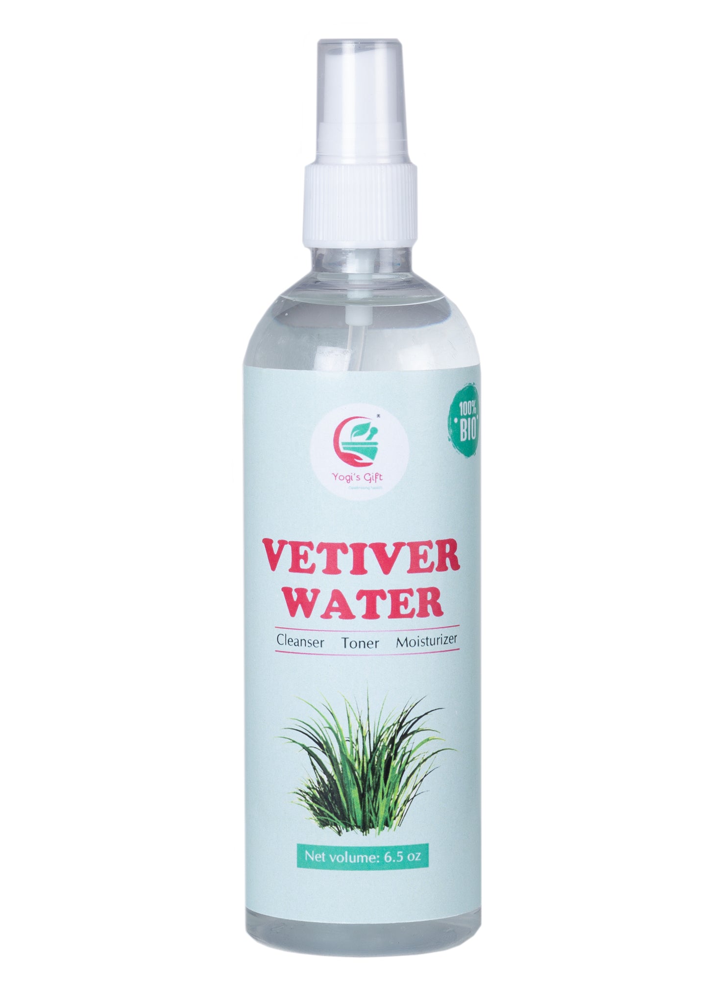 Vetiver Water Facial Toner 6.5oz | 100% Pure Steam Distilled Vetiver Water | Natural Astringent Balances Skin pH | Calm Earthy Fragrance |Yogi's Gift®