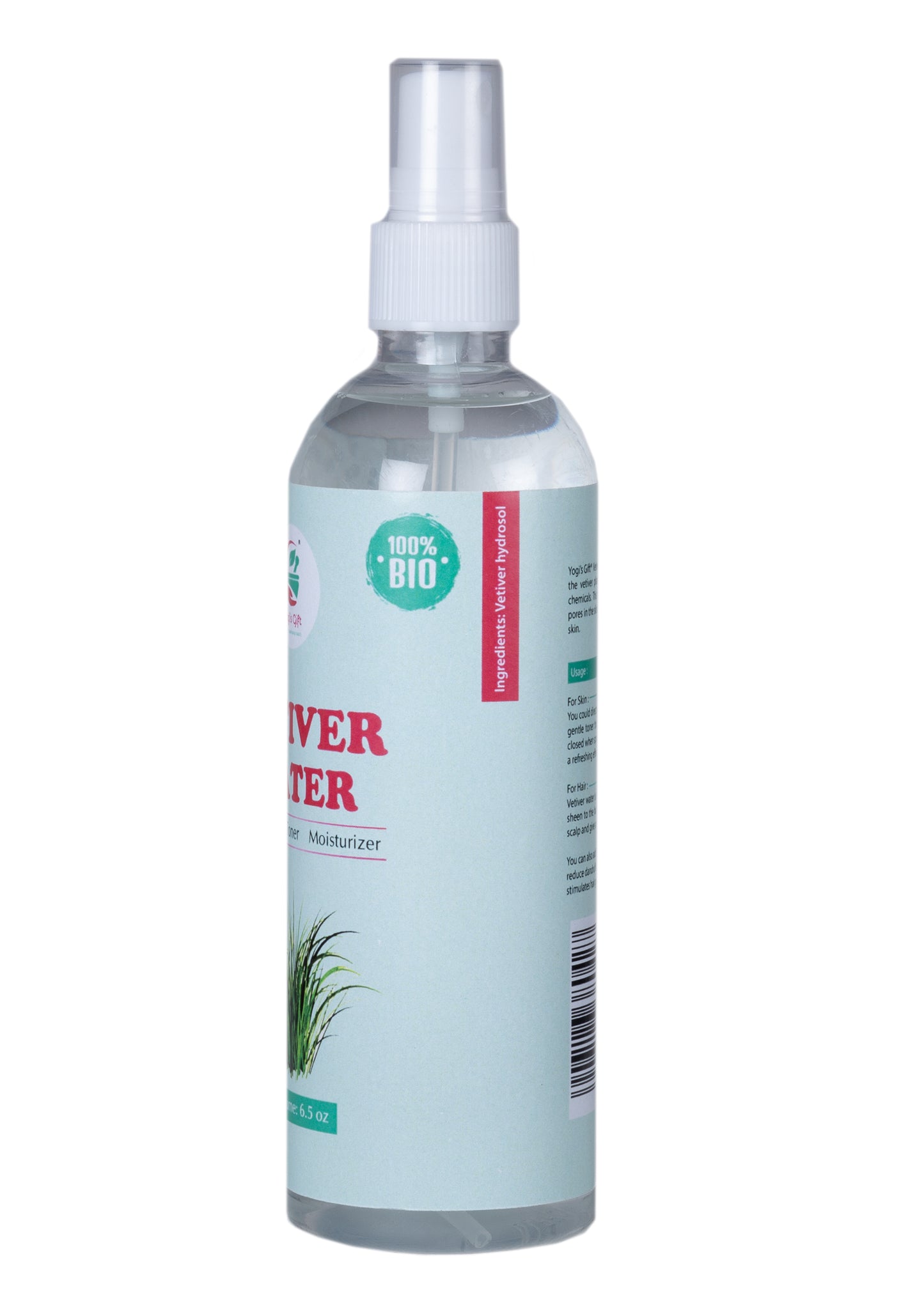 Vetiver Water Facial Toner 6.5oz | 100% Pure Steam Distilled Vetiver Water | Natural Astringent Balances Skin pH | Calm Earthy Fragrance |Yogi's Gift®