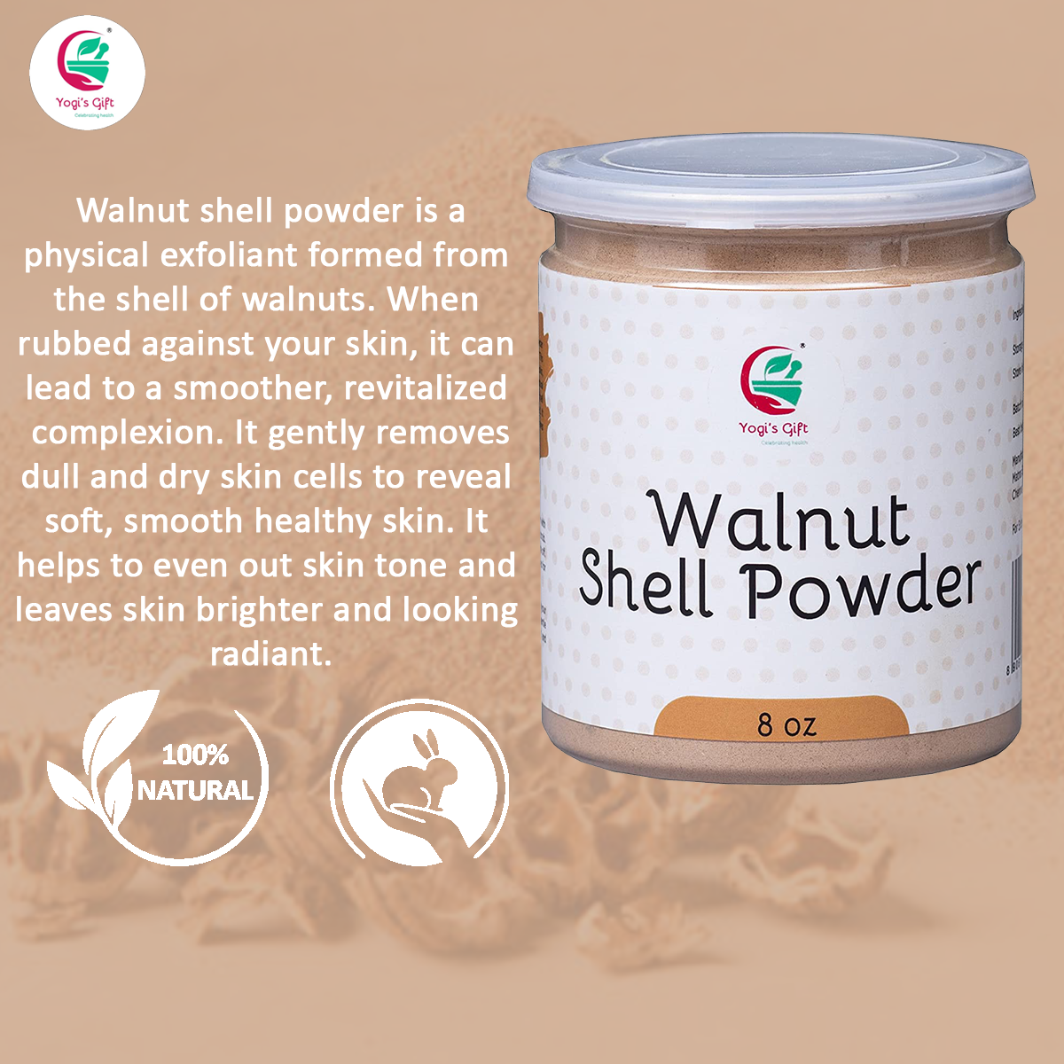 Ground Walnut Shells  8 oz / Walnut Shell Powder  | Great for Face Scrub | Natural Exfoliant for Soap Making | Yogi's Gift®